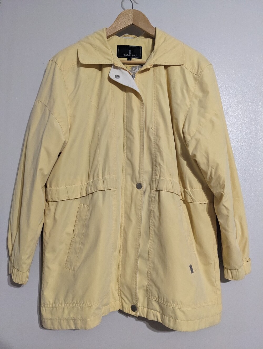 London Fog Coat Rain Jacket Women's Large Yellow Water Resistant No Hood Fall